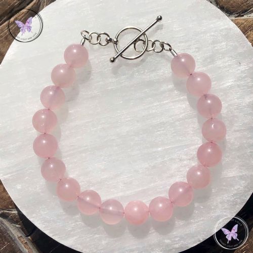 Rose Quartz Healing Bracelet With Silver Toggle Clasp